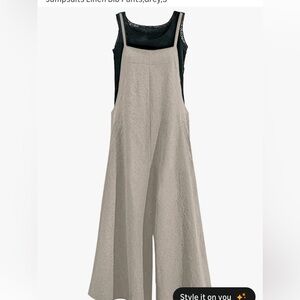 Womens Casual Overalls Baggy Wide Leg Jumpsuits Linen Bib Pants